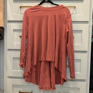 Lulu Rust Long-Sleeve Layered Waffle Knit Top